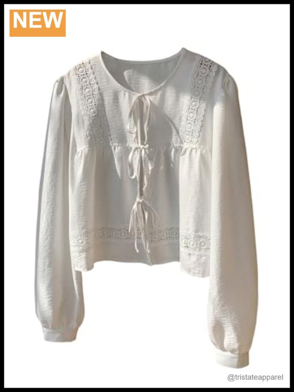 Women's Tie Front Bow Blouse Lace Patchwork Long Sleeve Top